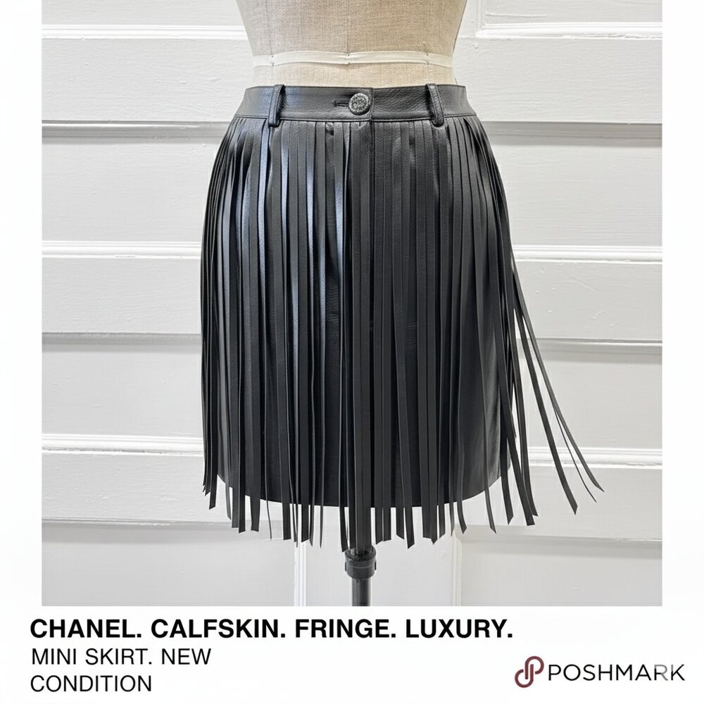 Chanel Calfskin Leather Fringe Skirt